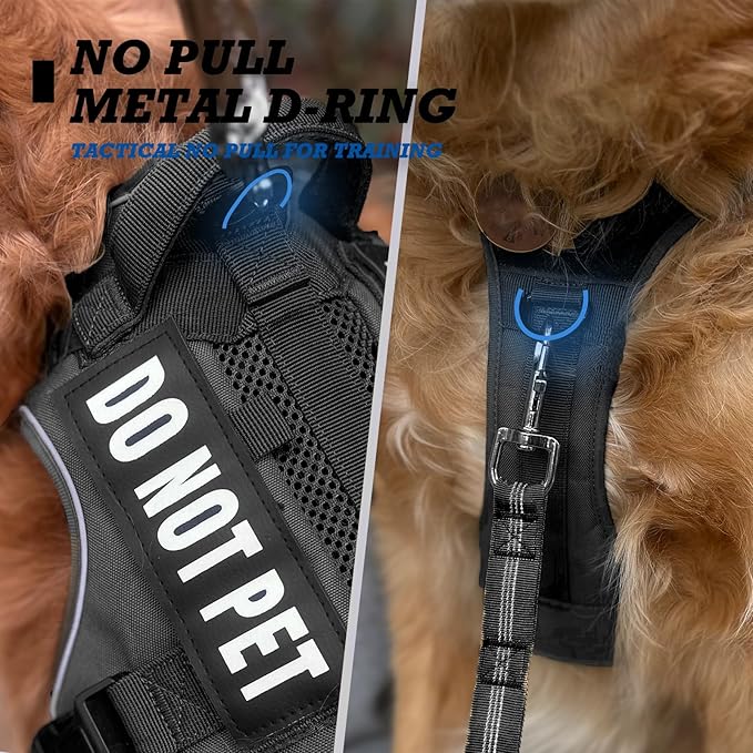 Tactical Dog Harness for Large and XL Breeds, Air Dog Vest No Pull with Reflective Do Not Pet Patches, Breathable Dog Molle Vests for Training Walking Hunting Black