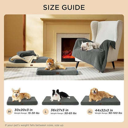 Bedsure Self Warming Dog Beds Large Sized Dog - Extra-Large Puppy Bed with Removable Washable Cover, Orthopedic Egg Crate Foam Pet Mat, Suitable for Pet Up to 100 lbs (Non Electric)