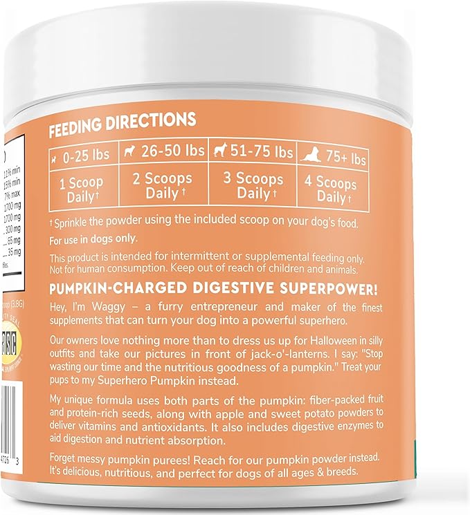 WONDER PAWS Organic Pumpkin for Dogs – with Apple, Sweet Potato & Enzymes – Supports Digestion, Stool & Gut Health – Use as Fiber Topper or Mix with Water for Pumpkin Puree