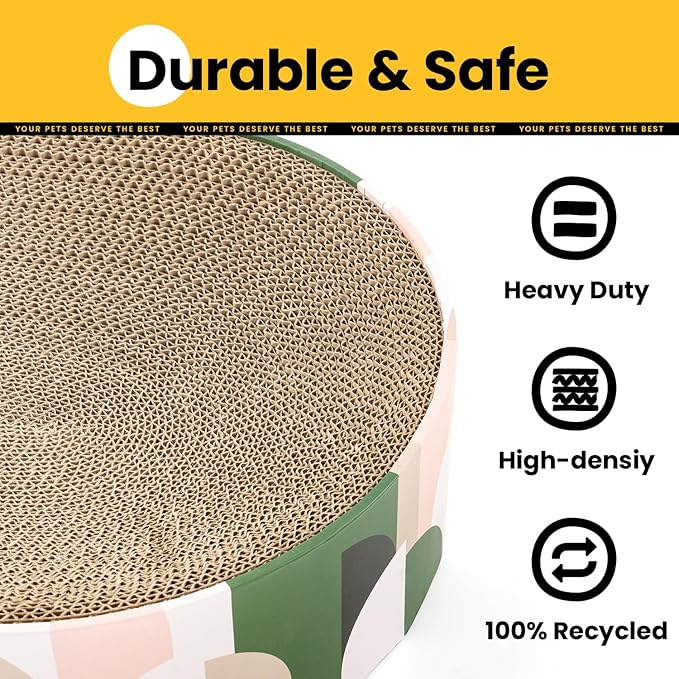 Conlun Cat Scratcher Cardboard,2 in 1 Oval Cat Scratch Pad Bowl for Indoor Kitty Grinding Claw,Round Kittens Scratching Board Corrugated Lounge Pet Beds&Furniture Protector for Couch&Carpets&Sofas