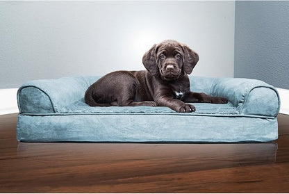 Furhaven Orthopedic Dog Bed for Medium/Small Dogs w/ Removable Bolsters & Washable Cover, For Dogs Up to 35 lbs - Plush & Suede Sofa - Gray, Medium