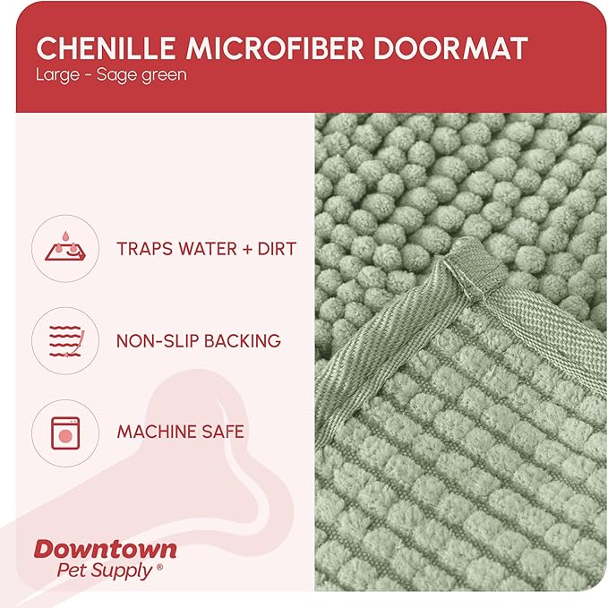 My Doggy Place Dog Mud Mat, 36" x 26" Sage – Thick Microfiber Entry Rug for Snow, Mud & Salt – Absorbent, Quick-Dry, Washer-Safe & Non-Slip, Large