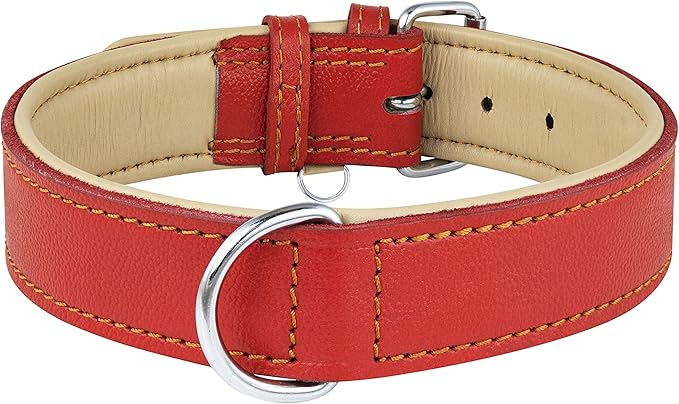 Riparo Red Leather Dog Collar - Heavy Duty Wide Dog Collar for Small, Medium, Large and Extra Large Dogs with Dog Tag Holder (XL: 1.75" Wide for 21”-25” Neck, Red)