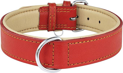 Riparo Red Leather Dog Collar - Heavy Duty Wide Dog Collar for Small, Medium, Large and Extra Large Dogs with Dog Tag Holder (XL: 1.75" Wide for 21”-25” Neck, Red)