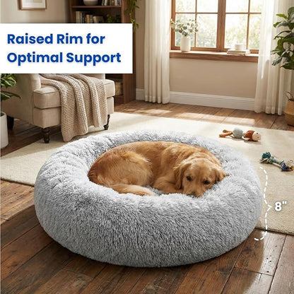 WisQoo Calming Donut Pet Bed – Plush & Supportive Round Bed with Extra Filling for Comfort – Removable Cover & Water-Resistant Liner – Cozy, Fluffy Nest for Dogs & Cats (Grey, 23" L x 23" W x 8”Th)