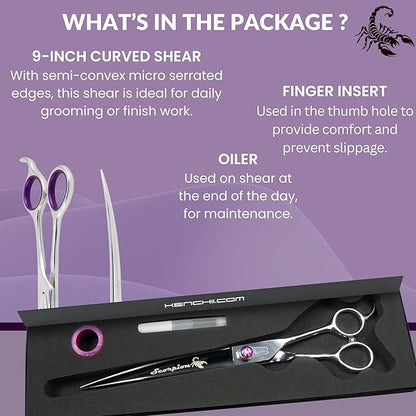 Kenchii Scorpion Dog Grooming Scissors, 9 Inch Curved Shears, Dog Scissors for Grooming, Professional Pet Grooming Scissors, Heavy Duty, Durable and Sharp