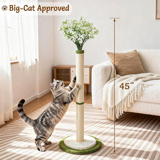 CWV 45" Tall Cat Scratching Post, Cute Starlight Bouquet Cat Scratcher for Indoor Adult Cats & Kittens, Cat Tree with Sturdy Base, Sisal Rope, Interactive Toys & Cat Gifts, Rascadores para Gatos