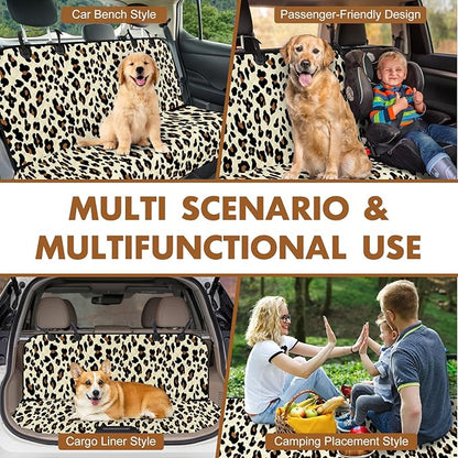 NECKORY Backseat Cover for Dogs, Waterproof and Non-Slip Pet Bench Seat Covers, Car Seat Protector for Back Seat, Universal Size Rear Car Seat Cover Fits Cars, Trucks and SUVs, L-Leopard&Black