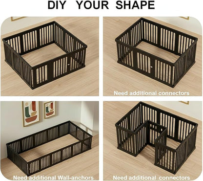 Jatindear 7 Panels Plastic Dog Playpen, Expandable & Durable Pet Fence - Indoor & Outdoor Portable with Secure Locking Door, Durable Safety Play Pen with Puppy, Cat, Small Animal(Black, 23.62" H)