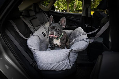 JACKO & CO - Premium Dog Car Seat v2 Booster Seat for Small & Medium Pets Under 40lbs - Machine Washable w Removable Covers, Water Resistant w Clip-On Leash for Back Seat Use (Grey Medium (25-40lbs)