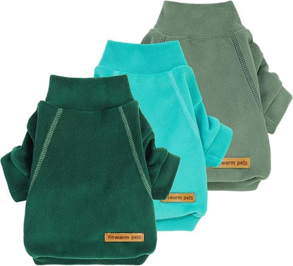 Fitwarm 3 Pack Fleece Sweater, Turtleneck Sweatshirt, Winter Clothes for Small Dogs & Cats, Pet Pullover Jumper, Cat Apparel, Dark Green, Teal Green, Olive Green, XS