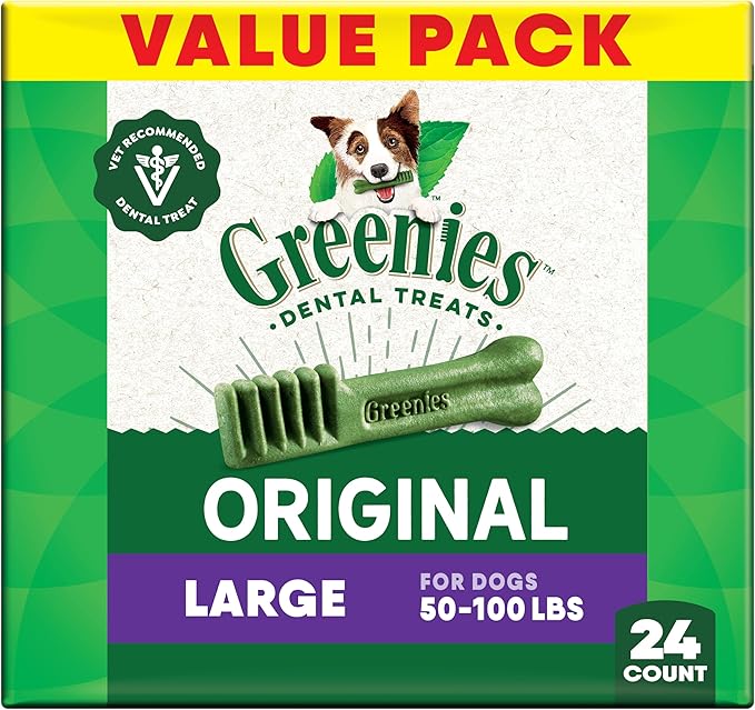 Greenies Veterinarian-Recommended Natural Dental Dog Treats, Large Size, Original Flavor, 36 oz. Pack, 24 Count