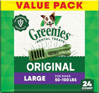 Greenies Veterinarian-Recommended Natural Dental Dog Treats, Large Size, Original Flavor, 36 oz. Pack, 24 Count