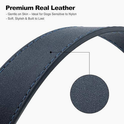 Plutus Pet Genuine Leather Dog Collar – Adjustable Pet Collar with Quick Release Metal Buckle, Soft Real Leather for Small Medium Large Dogs, Heavy Duty & Skin-Friendly (Blue, L)