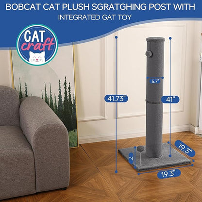 Cat Craft Cat Scratching Post Carpet Scratching Post 41" for Indoor Cats, Tall Cat Scratch Post, Carpet Cat Scratcher with Replaceable Toys, Sturdy Base, Large, Gray