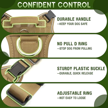 WINSEE Mesh Dog Harness with 10 Pet Patches for Large Service Dog in Training, Breathable Tactical Molle Vest with Double Handle, Reflective Military Pet Vest for Walking Hiking