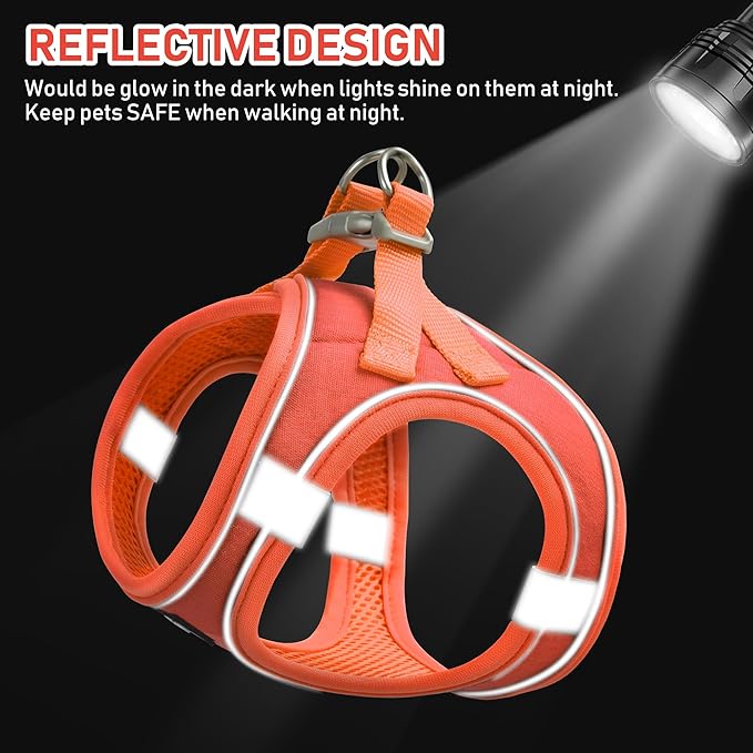 GAMUDA Small Pet Harness Collar and Leash Set, Step in No Chock No Pull Linen Fabric Soft Mesh Dog Vest Harnesses Reflective for Dogs Puppy Cats Kitten Rabbit (Orange, M)