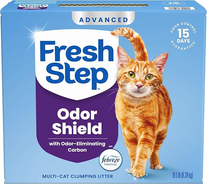 Fresh Step Odor Shield Advanced Multi Cat Clumping Litter with Febreze, 18.5 lb Each, Pack of 2 (Package May Vary)