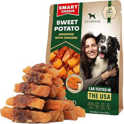 Beloved Pets Sweet Potato Dog Treats & Healthy Chicken Chews 10.6 Oz - Puppy Snacks & Soft Bones for Large, Medium & Small Breeds - Natural Dog Food & Grain-Free, Rawhide-Free Training Jerky Wraps