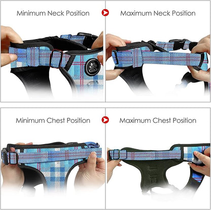 NESTROAD No Pull Dog Harness with Leash, Reflective No Choke Pet Vest Harness,Adjustable Soft Padded Dog Harness with Easy Control Handle for Large Dogs(Checkered Blue,X-Large)