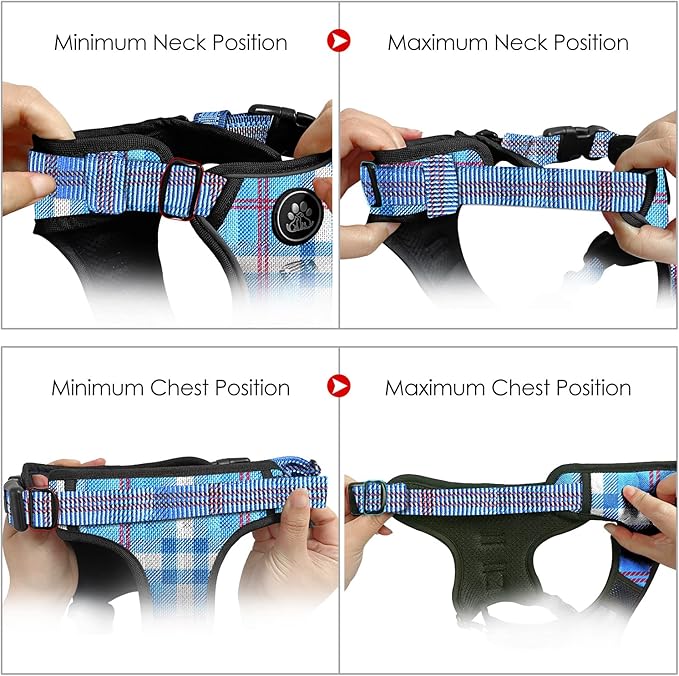 NESTROAD No Pull Dog Harness with Leash, Reflective No Choke Pet Vest Harness,Adjustable Soft Padded Dog Harness with Easy Control Handle for Medium Dogs(Checkered Blue,Medium)