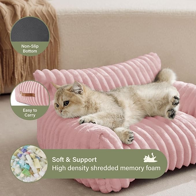 Cute Couch Bed for Pets, Supportive Cat Sofa for Indoor Cats, Medium Dog Sofa Bed for Medium Dogs, Pink, 30 inches