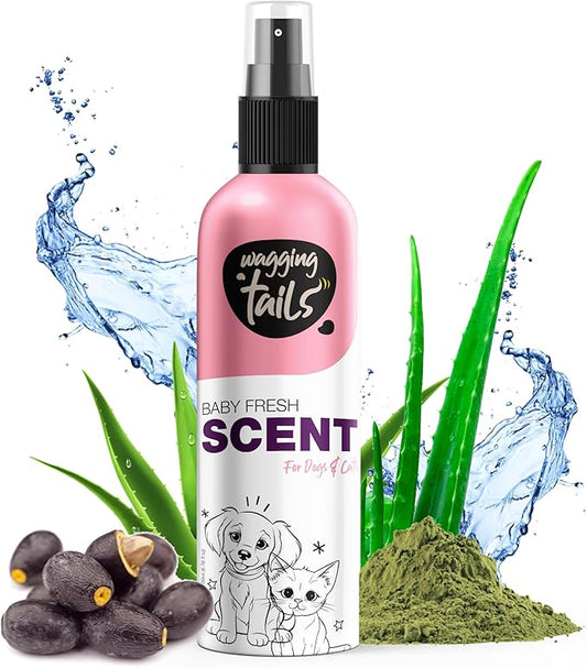 Wagging Tails 5-in-1 Baby Fresh Scent for Dogs & Cats, 6.7 fl oz | Alcohol-Free Pet Spray | Sensitive Skin Friendly & Deep Moisture Formula | Long-Lasting Scent, Non-Toxic | Suitable for All Breeds