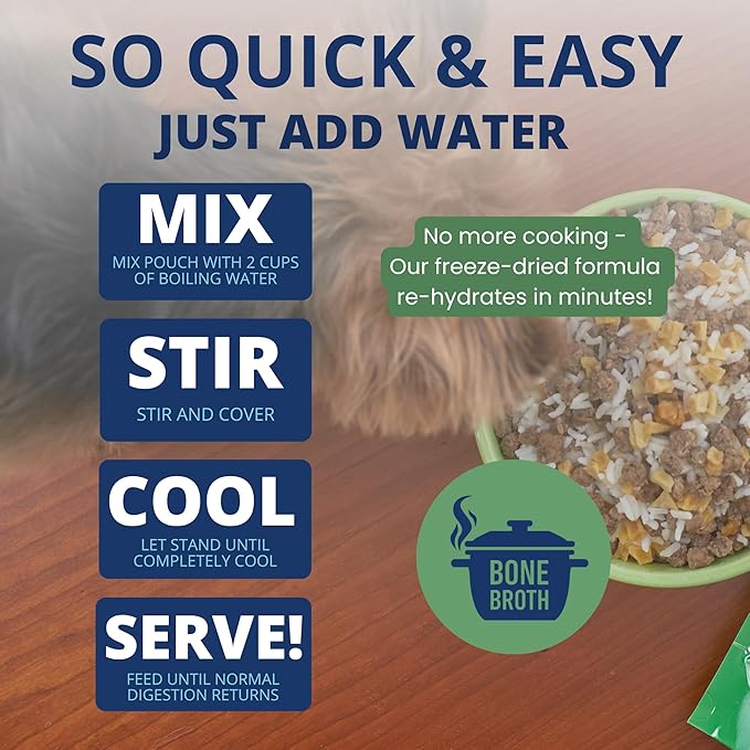 Under the Weather Easy to Digest Bland Dog Food Diet for Sick Dogs | Contains Electrolytes | Gluten Free, Freeze Dried 100% Human Grade Meats | 6 Pack - Rice, Hamburger & Bone Broth