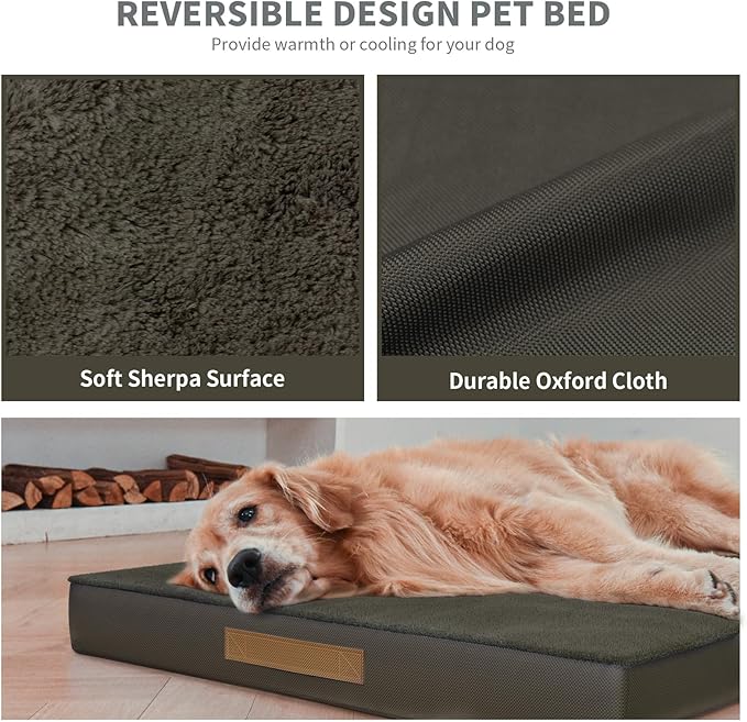 Tail Stories Plush Dog Bed for Medium Dogs, Waterproof Dog Crate Mat Orthopedic Egg Crate Foam Pet Bed with Washable Removable Oxford Cover, Coffee