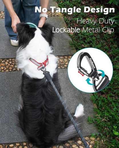 PetBonus Double Handle Rope Dog Leash, 5FT Heavy Duty Training Lead with Lockable Hook and 2 Comfortable Padded Handles, Reflective Walking Nylon Leash for Large Medium Dogs (55-200 lbs, Black Grey)