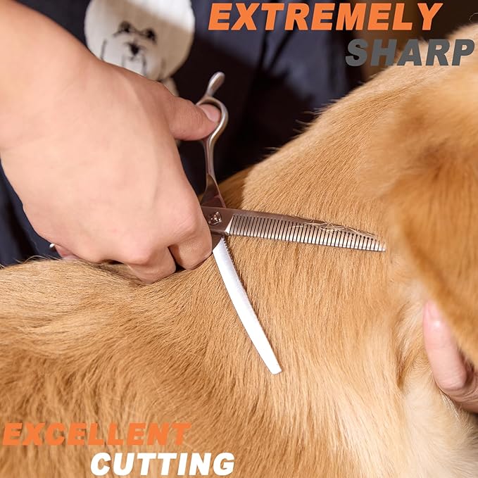 High-end Professional Dog Grooming Curved Thinning Scissors Teeth Blending Shears Pet Texturizing Thinner Blender Shears 7 Inch Extremely Very Sharp Made Of Stainless Steel Alloy For Dog Cat Groomer