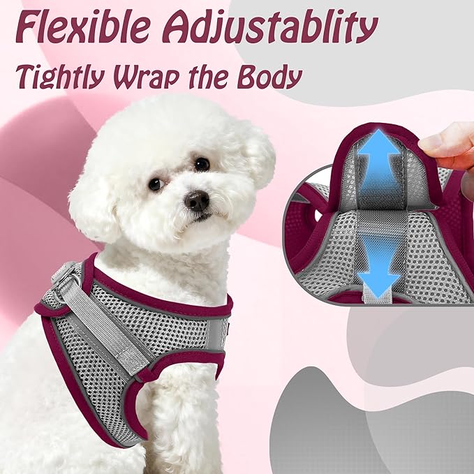 AIITLE Escape Proof Dog Harness - Xmas Step in Adjustable Dog Harness No Choke Over with Breathable Mesh and Quick-Release Buckle - Outdoor Walking, Training for Medium Dogs Burgundy XL