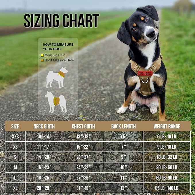 OneTigris Tactical Dog Harness Vest,No-Pull Service Dog Vest with Hook & Loop Panels,Adjustable Dog Vest Harness for Walking Hiking Training(Brown,XXS)
