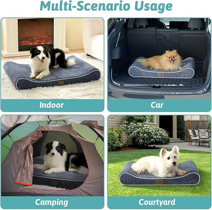 Orthopedic Dog Bed for Small Dogs up to 35 lbs - Removable Washable Cover with Waterproof Lining & Non-Skid Bottom, Cotton-Polyester Blend Boat-Shaped Lounger Mattress, S(30x20x5in), Blue