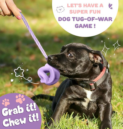 Dog Chew Toys for Aggressive Chewers,Natural Rubber/Heavy Duty Chew Toy for Fetch & Tug, Indestructible Dog Toy -Anxiety Relief &Long Lasting &Training & Dishwasher Safe, Tough Dog Toy,Purple