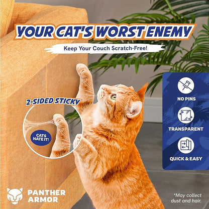 18 Pack Cat Scratch Furniture Protector Tape Sheets – Double-Sided Sticky Training (8 XL, 8 Large, 2 Medium) – Anti-Scratch Couch & Sofa Guard – Clear – Not for Leather, Velvet, Microfiber
