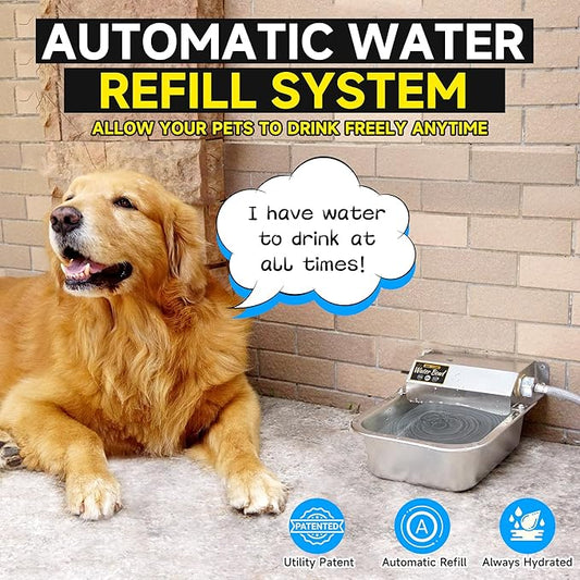 PETIMI Automatic Water Dispenser for Dogs, 101oz Outdoor Dog Water Bowl, 304 Stainless Steel Water Feeder for Small to Large Pets, Large Livestock Waterer, Anti-Tipping, Water Auto-Fill, Easy to Clean