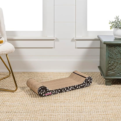 The LICKER Store CSR1003B Rini 23.75" Modern Cardboard Lounge Bed Cat Scratcher with Built-in Bell Toys and Catnip, Black/White