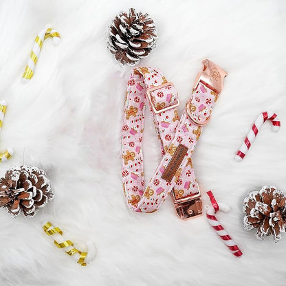Elegant little tail Dog Collar, Christmas Pink Gingerbread Man Print Pet Collar Cute Dog Collars Male or Female Pet Gift Adjustable Dog Collar for Small Dogs