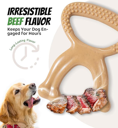IPTPAS Durable Dog Chew Toy for Aggressive Chewers, Indestructible Nylon Bone Dental Care Teeth Cleaning Chew Toy for Small, Medium and Large Dogs, Keep Them Busy, Irresistible Beef Flavor (Brown)