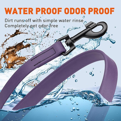 Dogline Biothane Waterproof Dog Leash Strong Coated Nylon Webbing with Black Hardware Odor-Proof Easy to Clean High Performance for Small or Large Dogs Made in USA 4 or 6 ft Lead, Violet Purple