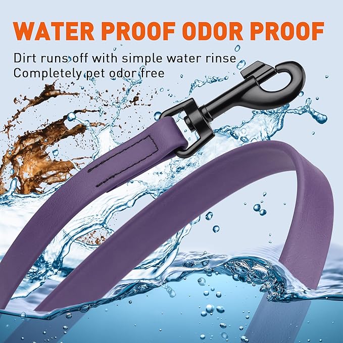 Dogline Biothane Waterproof Dog Leash Strong Coated Nylon Webbing with Black Hardware Odor-Proof Easy to Clean High Performance for Small or Large Dogs Made in USA 4 or 6 ft Lead, Violet Purple