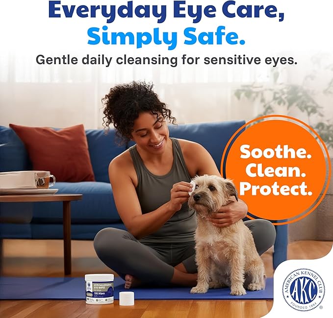 American Kennel Club Pet Eye Wipes for Dogs & Cats – Tear Stain Remover & Eye Discharge Cleaner – Hypoallergenic Grooming Wipes, 100 Count (Oatmeal Scent)