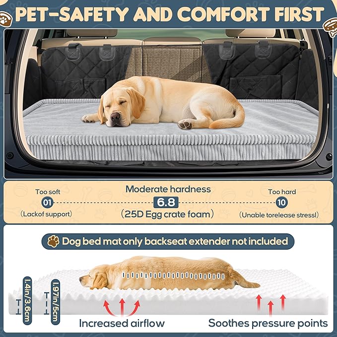 Dog Car Bed, Non-Slip Backseat Extender Pet Mat, Removable Washable Dog Bed for SUVs, Sedans & Trucks, Anti-Slip Travel Bed for Dogs, Easy Clean & Scratch-Proof & Comfort Light Gray（56"x28.7"