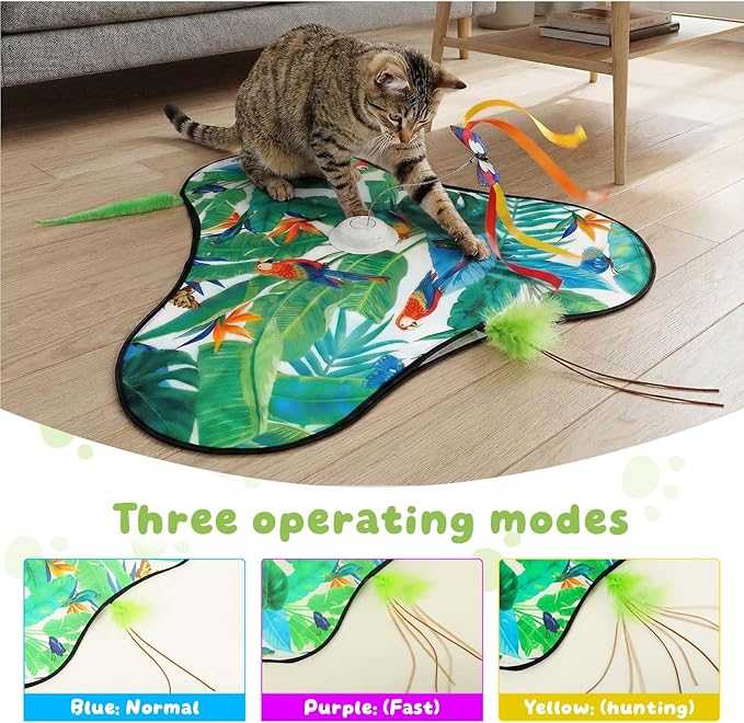 SDWUBQ Interactive Cat Toys Rechargeable,Moving Concealed Feathers,Real Mouse Squeaky,Touch Activated Cat Kitten Toy Exercise Toys for Indoor Bored Adult Cats (Green)