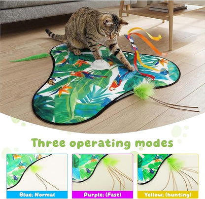 SDWUBQ Interactive Cat Toys Rechargeable,Moving Concealed Feathers,Real Mouse Squeaky,Touch Activated Cat Kitten Toy Exercise Toys for Indoor Bored Adult Cats (Green)