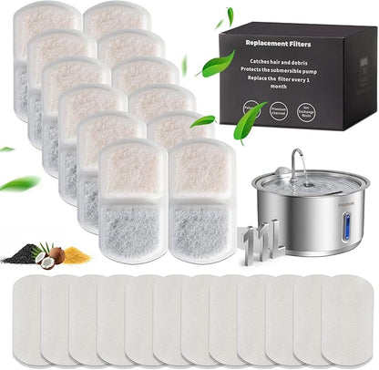 Petsamuse Dog Water Fountain for Large Pets,11L/3G Stainless Steel Fountain Triple Filtration, Great for Large Dogs Cats and Multi-Pet Home (12Set Filters for 11L Automatic Circulating Dog Fountain)