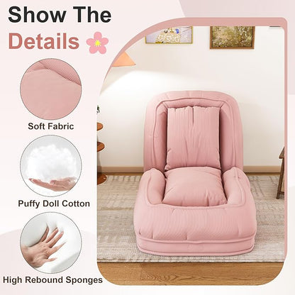 KEIKI Human Dog Bed for Adults, Giant Corduroy Plush Dog Bed with Adjustable Recliner, Foldable Nest Sofa Couch with Pillows for Bedroom or Living Room, Pink