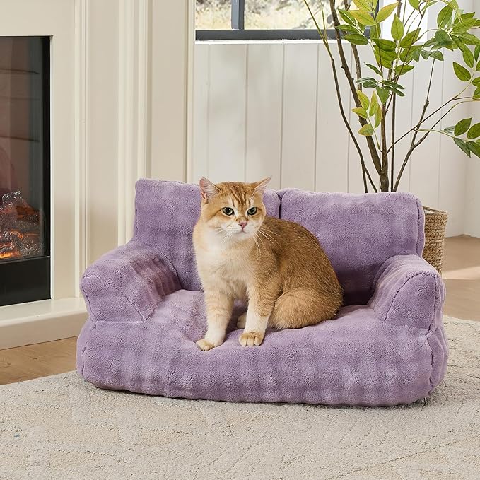 Yaning Cat Couch Bed, Cute Soft Pet Sofa for Indoor Cats Kittens Puppies with Removable Washable Cover, 26"x15", Dusty Purple