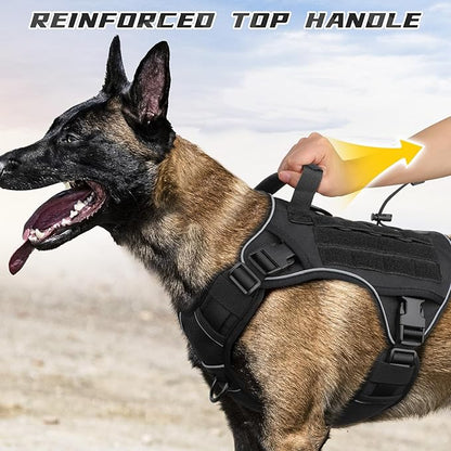 WINGOIN Tactical Dog Harness for Extra Large Dogs, Heavy Duty No Pull Dog Harness with Handle, Adjustable Reflective Military K9 Big Dog Vest for Great Dane, Walking, Training, Hunting, Black (XXL)